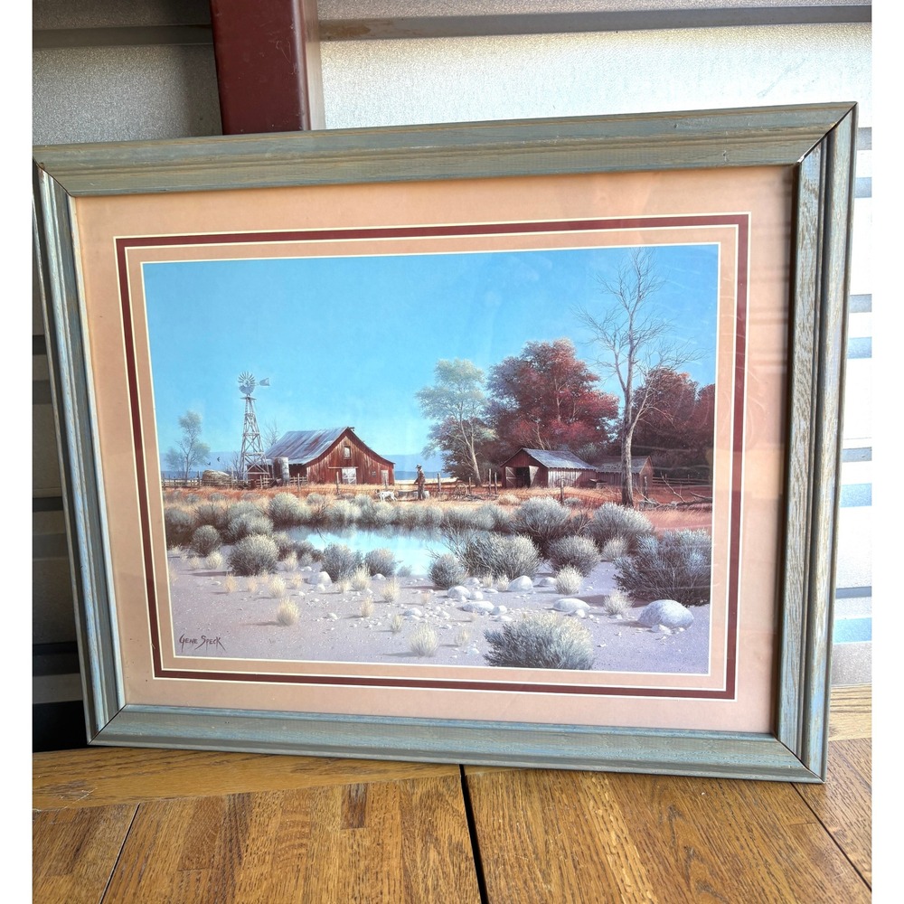 Vintage Gene Speck Prairie Country Windmill Farm Framed‎ Desert Print
